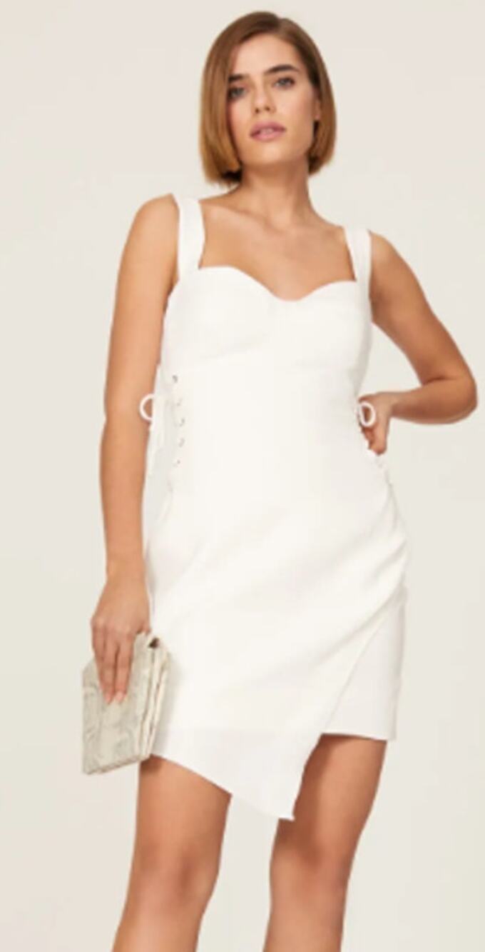 Nicholas Christina Side Tie Mini Dress White Sweetheart Neckline Sheath US 6